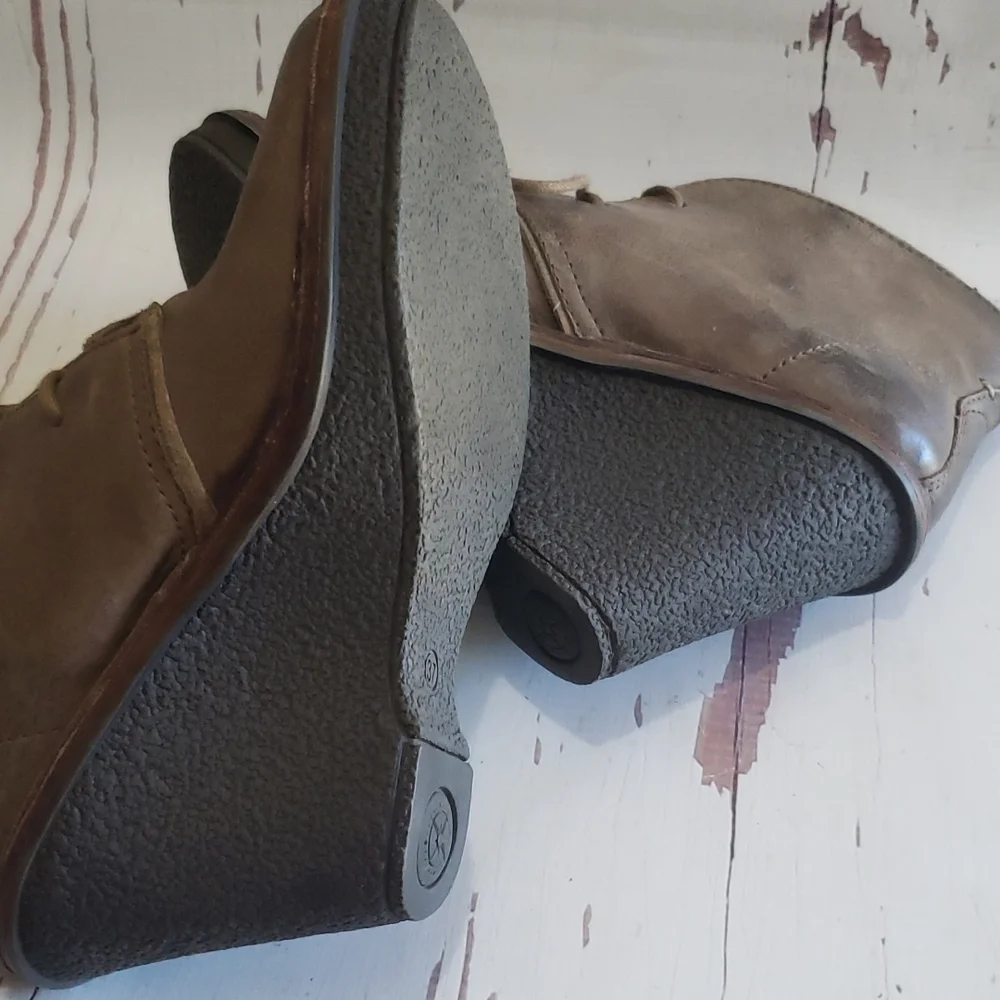 Bussola brown/gray lace up wedges ankle boots 37